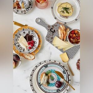 New Anthropologie Eliza Tile Monogram Cheese Board T plus a salt shaker